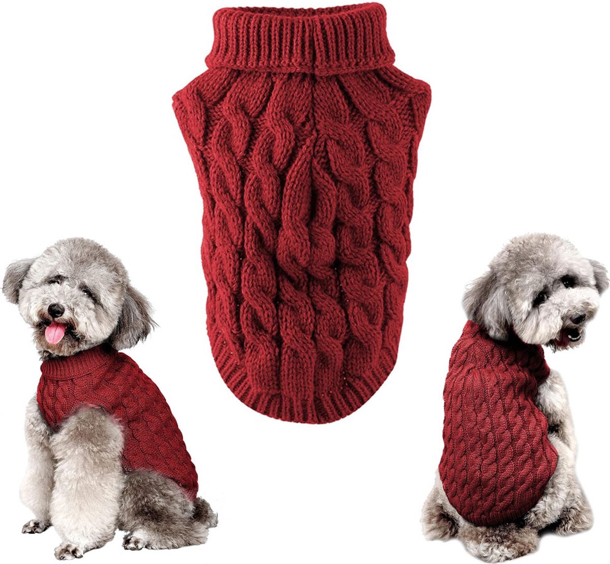 Dog Sweater - Puppy Soft Turtleneck - Size M - Back Length 30cm - Dog Bodywarmer - Dog Coat - Winter Dog Cardigan - For Small to Medium Dogs and Cats - Knitted Clothing - Winter Dog Clothing - Sweater - Christmas Gifts for Pets - Red