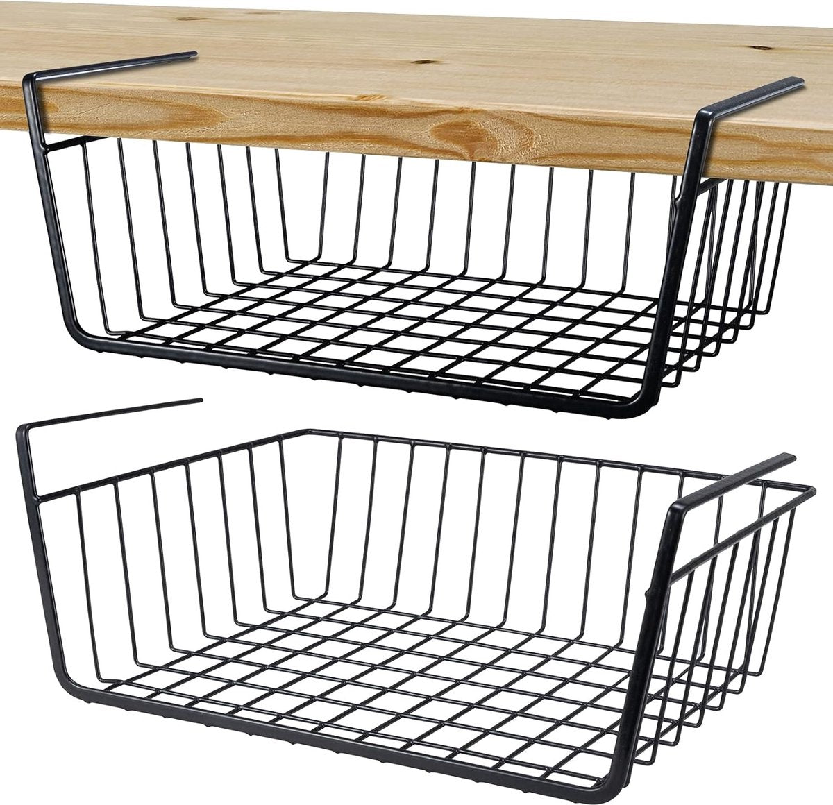 Closet Hanging Basket - 2 Pieces - Hanging Baskets - Storage Baskets - Cabinet Baskets - Tidy Hanging Basket - Hanging Basket for Closet - Hanging Basket for Under Shelf - Organizer - Desk and Kitchen Cabinet Organizer - Hanging - No Drilling Required - M