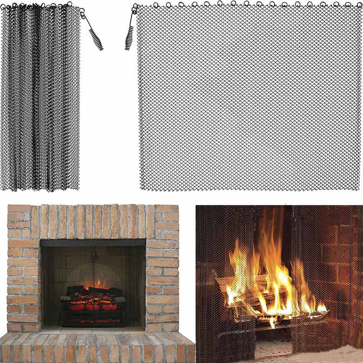 2-Piece Fireplace Screen - Hearth Screen - Spark Guard - With 2 Handles - For Home Fireplace - Fireplace Mesh Screen Curtain - 61x45.7 Cm - Fireplace Mesh Fence Guards