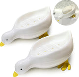 Soap Dish - 2 Pieces - Soap Holder - Soap Box - Small Soap Dish - Self-Draining Soap Holder - Duck Design - Soap Dish - Gift - For Shower, Bathroom, Bathtub, Kitchen Sink - Home Decor - Bathroom Accessories - Plastic - White