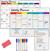 Monthly Planner & Weekly Planner Whiteboard Set - Magnetic Planning Board - Magnetic Monthly Planner - Magnetic Weekly Planner - Magnetic Board Including Day Planner, Markers & Eraser - Memo Board - Planning Board - Family Planner - Family Planner - To Do