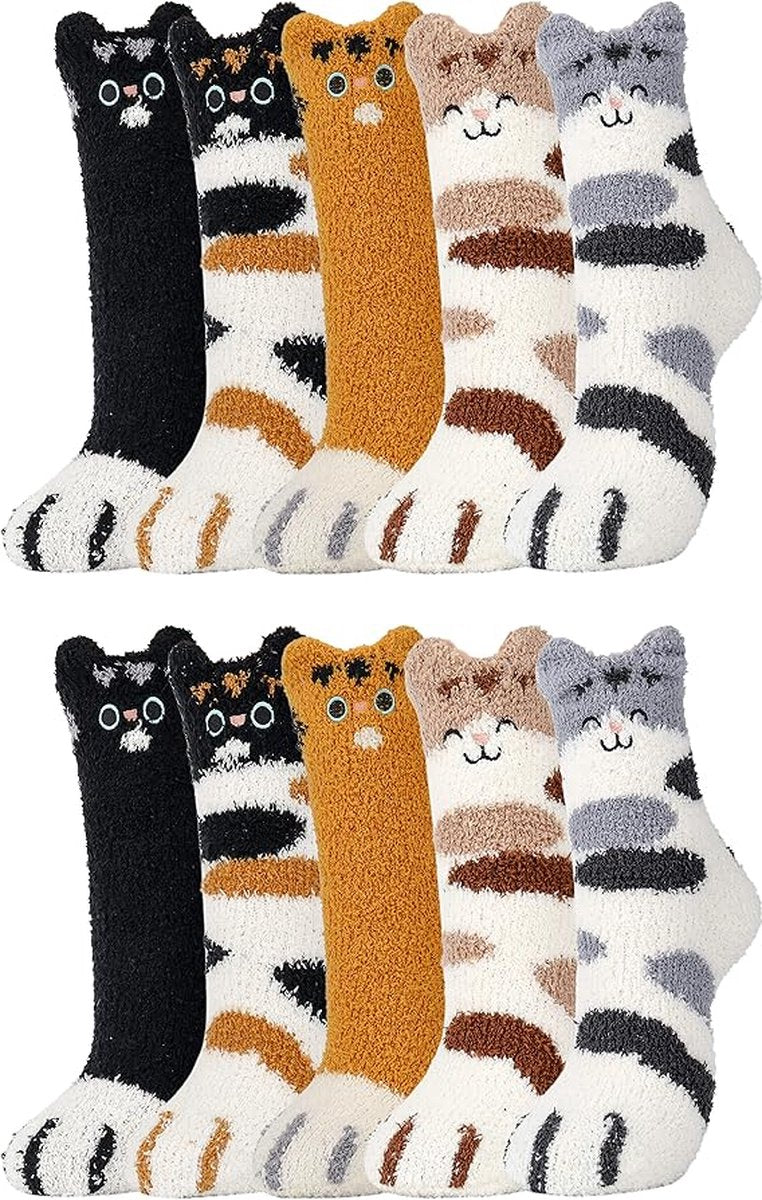 10 Pairs - Socks - Stockings - Socks - Funny Socks - Seamless - Men & Women - Thick - Warming Quality - Cat Claw - Warm Slipper Socks - Winter - One Size