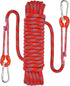 Climbing rope 10 meters - 1000 kg tensile strength - including 2 carabiners - red