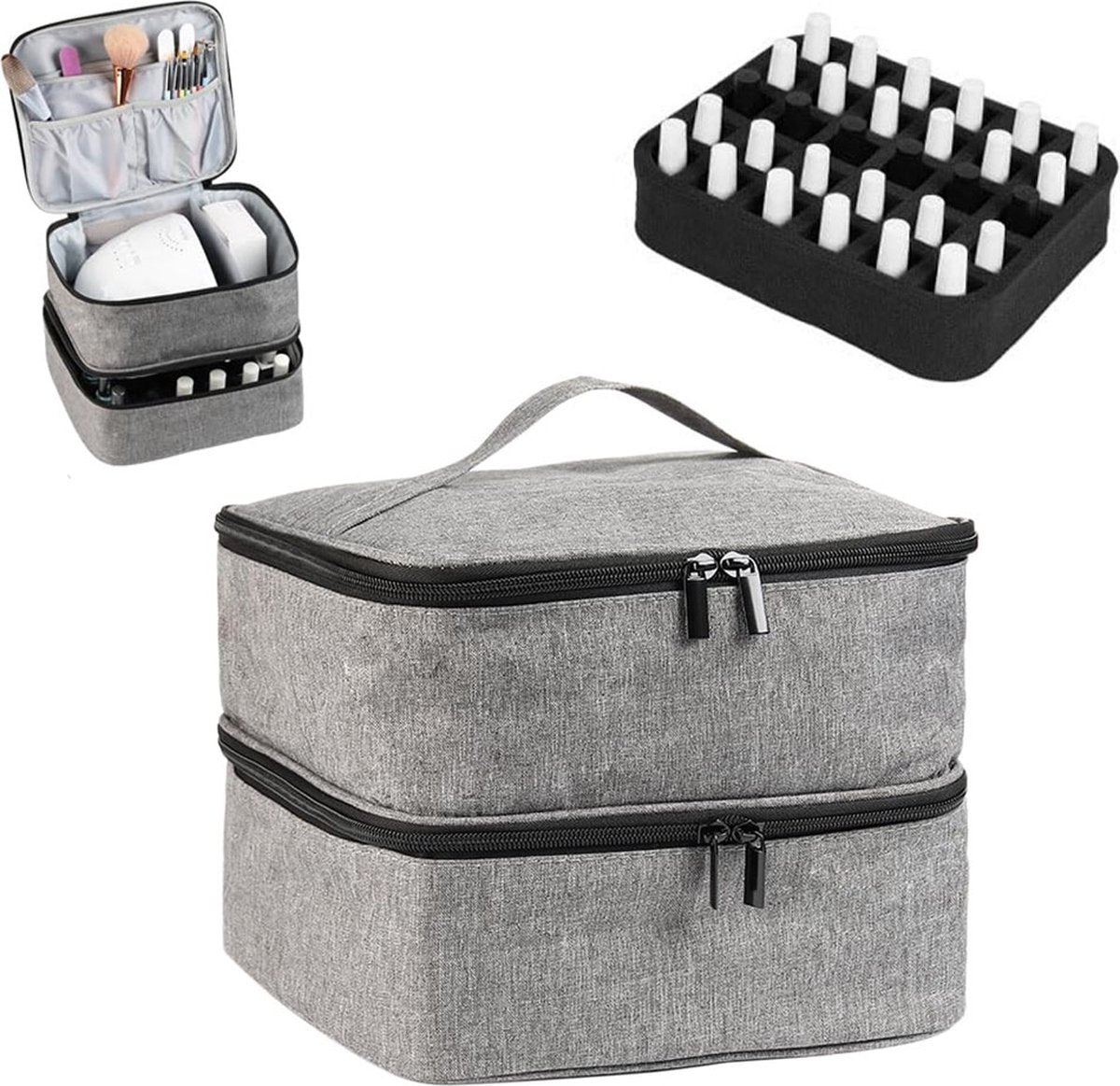 Nail Polish Case Organizer - Nail Case Bag - Nail Technician Bag - Nail Polish Carrying Case - UV Gel Polish Lamp Storage - Beauty Case - Suitable for 30 Bottles - Nail Art Storage - Nail Art - With Removable Dividers - For All Nail Polish Supplies - Grey