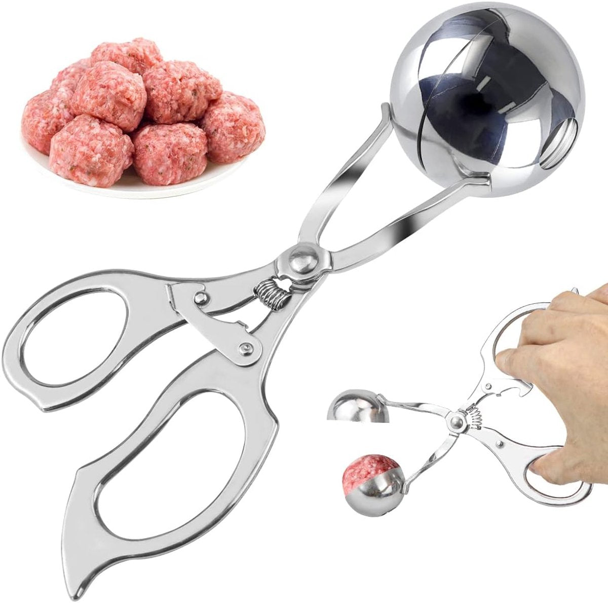 Meatball maker - Professional Meatball tongs - Portable Meatball maker - Multifunctional Meatball tongs - Meatball spoon - Meatball tongs - BBQ Tongs - Barbecue Tongs - for meatballs / Ice cream / rice balls - Stainless steel