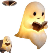 Halloween Cute Ghost Reading Lamp - Halloween Ghost Night Light - Halloween Decoration - Ghost Reading Book Lamp - Ghost Decoration - 3D LED Halloween Cute Ghost Figurine Fireplace Chimney Decoration for Home - 15 cm - Warmly Illuminated