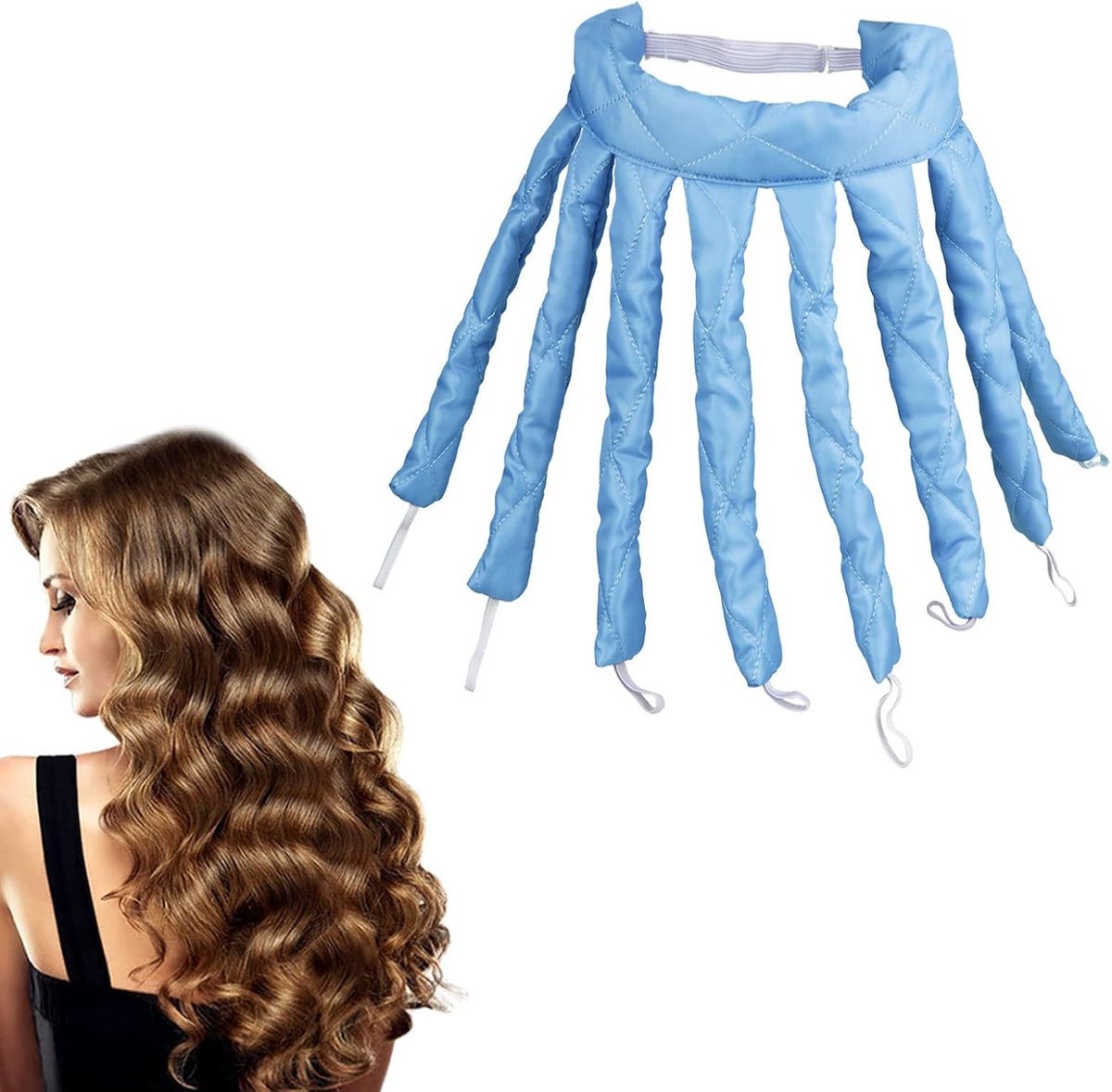 Heatless Curls - Curlers - Heatless Curler - Hair Curler - Curl Rollers - Create Curls Without Heat - Curlers - Hair Rollers - Overnight Curls - Self-Adhesive - Satin - Blue - Harmless & Tasteless