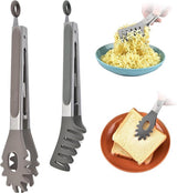 2x Spaghetti Tongs - Kitchen Tongs - Serving Tongs - BBQ Tongs - Stainless Steel and Silicone - Meat Tongs - Heat Resistant - Non-Stick - Barbecue Tongs - Spaghetti Tongs - Salad Tongs - Kitchen Utensils - Barbecue Accessory - 2 Different Shapes - Grey - 