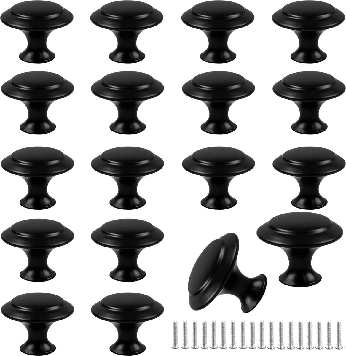 Handles - 18 Pieces - Cabinet Handles - Furniture Handles - Kitchen Handle - Antique Knobs - 30MM - Cabinet Handles - Kitchen Cabinet Handles - Furniture Handle - Kitchen Handle - Door Handle - Drawer Handle - Incl. Screws - Stainless Steel - Black - Mode