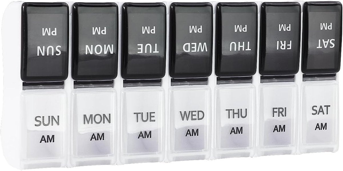 7-Day Pill Box - Portable Medicine Box - Removable Pill Box - Strong Lock Pill Boxes - Medicine Organizer - Morning / Evening Compartments - For On the Go - For Travel/Daily Use - For Vitamins, Fish Oil, Supplements, Medicines
