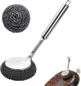Dish Brush/ Steel Brush - Kitchen Brush - Cleaning Brush - Dishwashing Brush - Kitchen Steel Wool Pot Scrubber - For Dishes, Pots, Stoves, Sink - Detachable Brush - With 1 Replacement Head - Can Be Hung