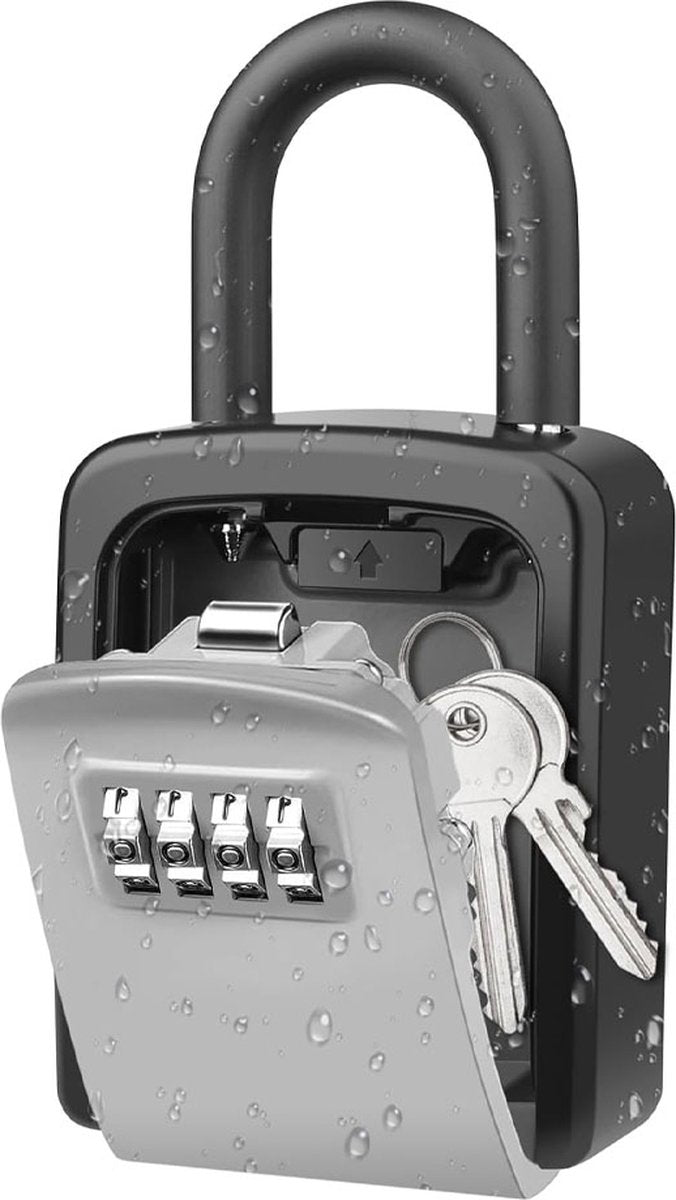 Outdoor/Indoor Key Safe - Small Key Safe with Code - Key Cabinet - Key Box - Small Safe with Combination Lock - Central Key Storage - Removable Lock - No Drilling Required - Wall-Mounted - Water-Resistant - Grey