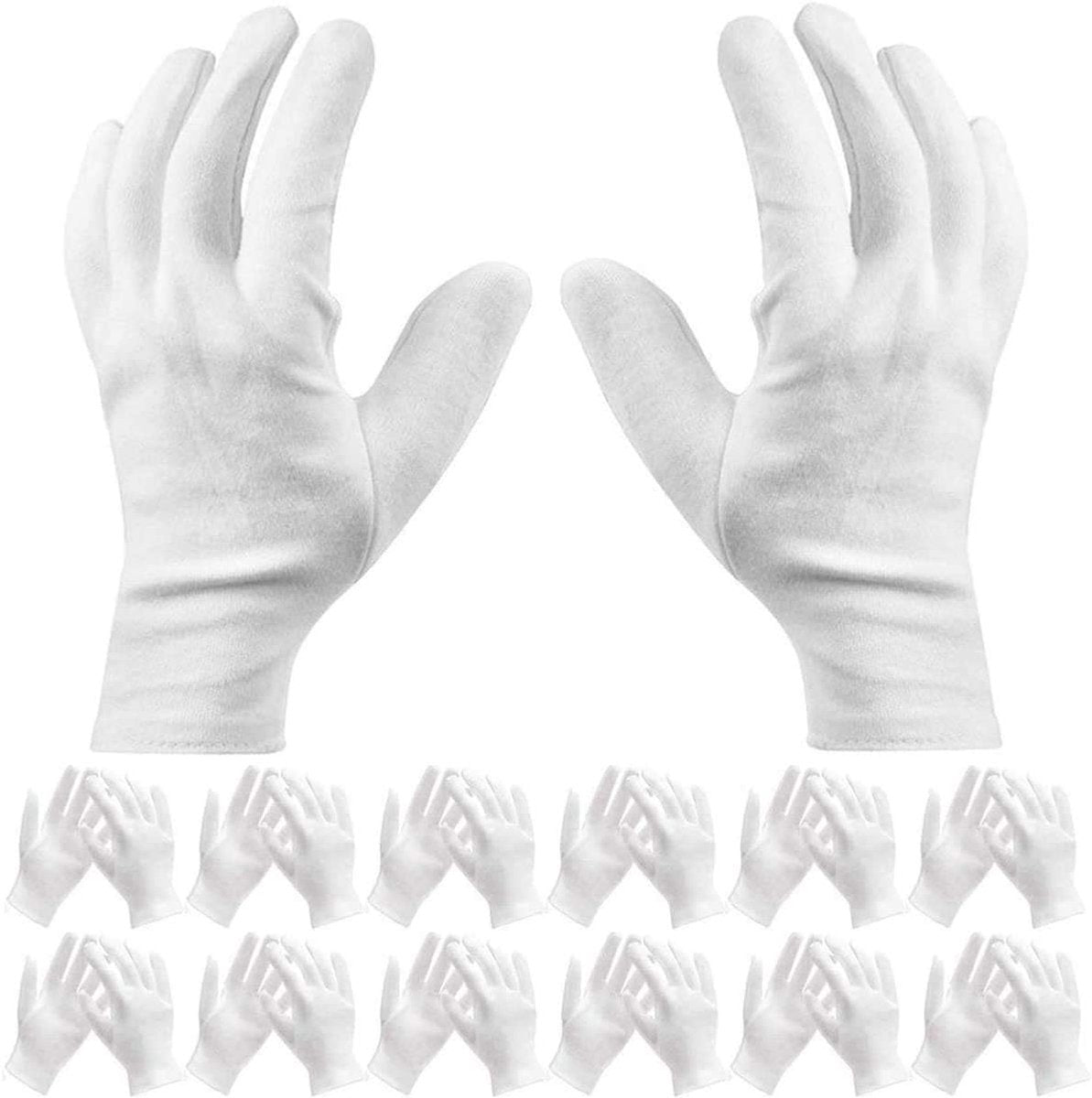 Cotton gloves - 12 Pairs - white - soft hand cotton - Used For Cosmetics, Jewelry Coin Inspection, Inspection Gloves, Service Gloves, Moisture Gloves - everyday cotton gloves