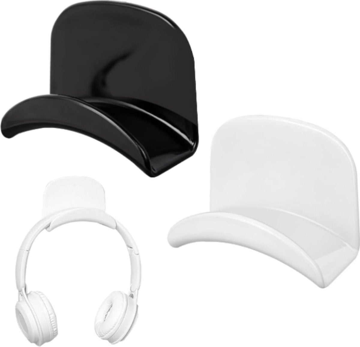 Headset Holder - 2-Piece Headphone Hook - Headset Stand - Universal Headphone Hook - Gaming Headset Stand - Headphone Hook Wall Mount - For Most Gaming Headphone Controllers - White+Black
