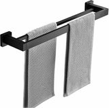 Towel Rack - 40 CM - Towel Bar - Bathroom Towel Rack - Bathroom Shelf - Double Bar - Self-Adhesive or Drill - Shower Rack - Towel Bar - Towel Holder - Aluminum - Black - Bathroom Accessories - Durable & Sturdy