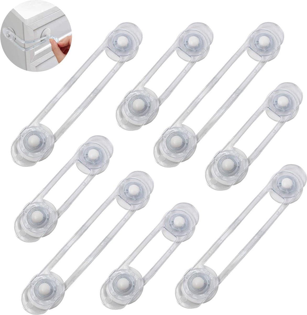 Child Locks for Cabinets - 8 Pieces - Drawer Lock - Cabinet Lock - Baby Safety - Baby Cabinet Security - Self-Adhesive Child Lock - Safety Hooks - Transparent - Self-Adhesive 3m - For Baby Safety - No Drilling or Screws - For Cabinet, Door and Drawer