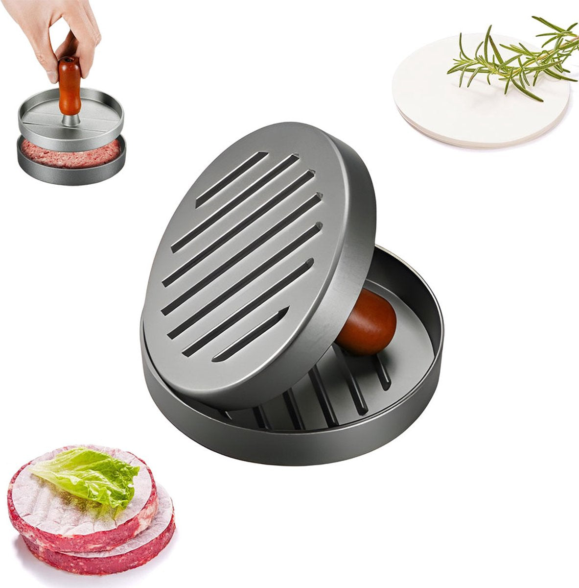 Hamburger Press - Stainless Steel - Hamburger Maker - Burger Press - Burger Press - Hamburger Presses - Hamburger Shaper - Burger Meat Press - Includes 100 Sheets of Wax Paper - Dishwasher Safe - BBQ Accessories - BBQ Tools