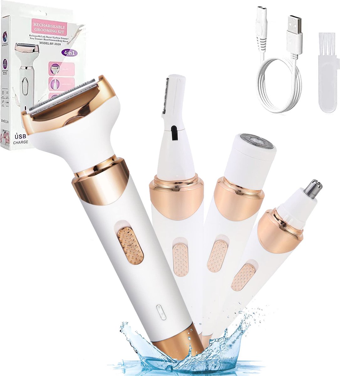 Women's Epilator - Epilator for Easy Hair Removal - 4 Attachments - Women's Epilator - Bikini Trimmer - Facial Epilator - Wet & Dry - Epilators - Facial Cleanser - Hair Removal Device - USB Rechargeable - Gold - Face/Underarms/Legs/Genuine