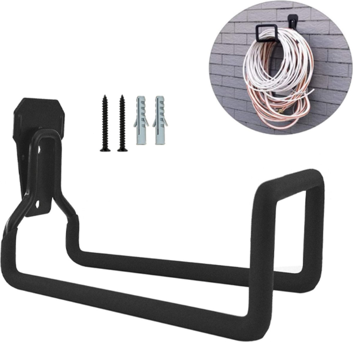 Garden Hose Holder - Metal Garden Hose Holder - Garden Hose Storage - Holder for Garden Hoses - Heavy Duty Wall Mount Watering Pipe Tube Storage Hanger - Wall-Mounted Water Hose Holder for Outdoor Garden - Black - 1 Piece