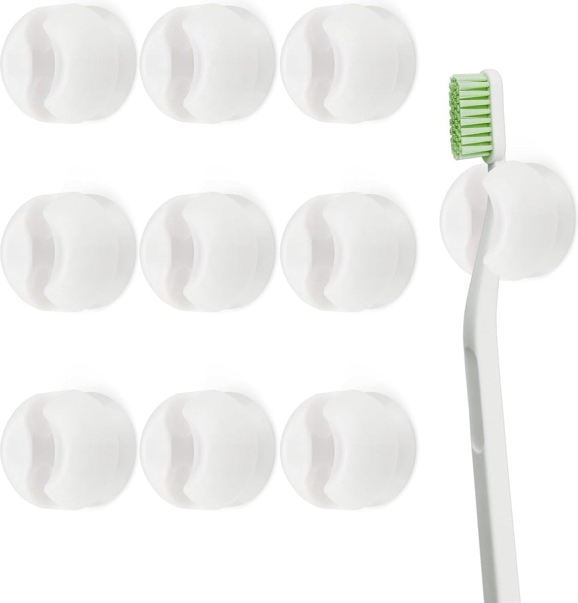 Toothbrush Holder - 10 Pieces - Holder - Bathroom - With Suction Cup - Washbasin - Shelf - Storage - Holder - Hygienic - Bathroom Gadgets - Bathroom Accessory - Wall Mounting - No Drilling Required - Plastic - Toothbrush - White