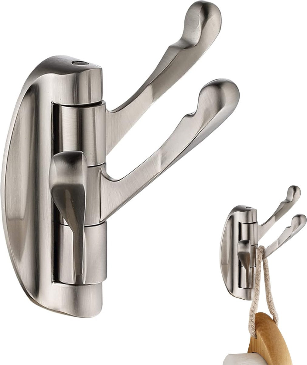 Wall Hook - Swivel Hooks - Foldable Towel Hook - Triple Hook - Hooks - Hanging Hooks - Wall Hook - Coat Hook - Towel Hanger - Towel Hooks - Coat Rack Hook - Coat Rack Hooks - Hat Hook - Metal - For Bathroom, Kitchen - Brushed Silver