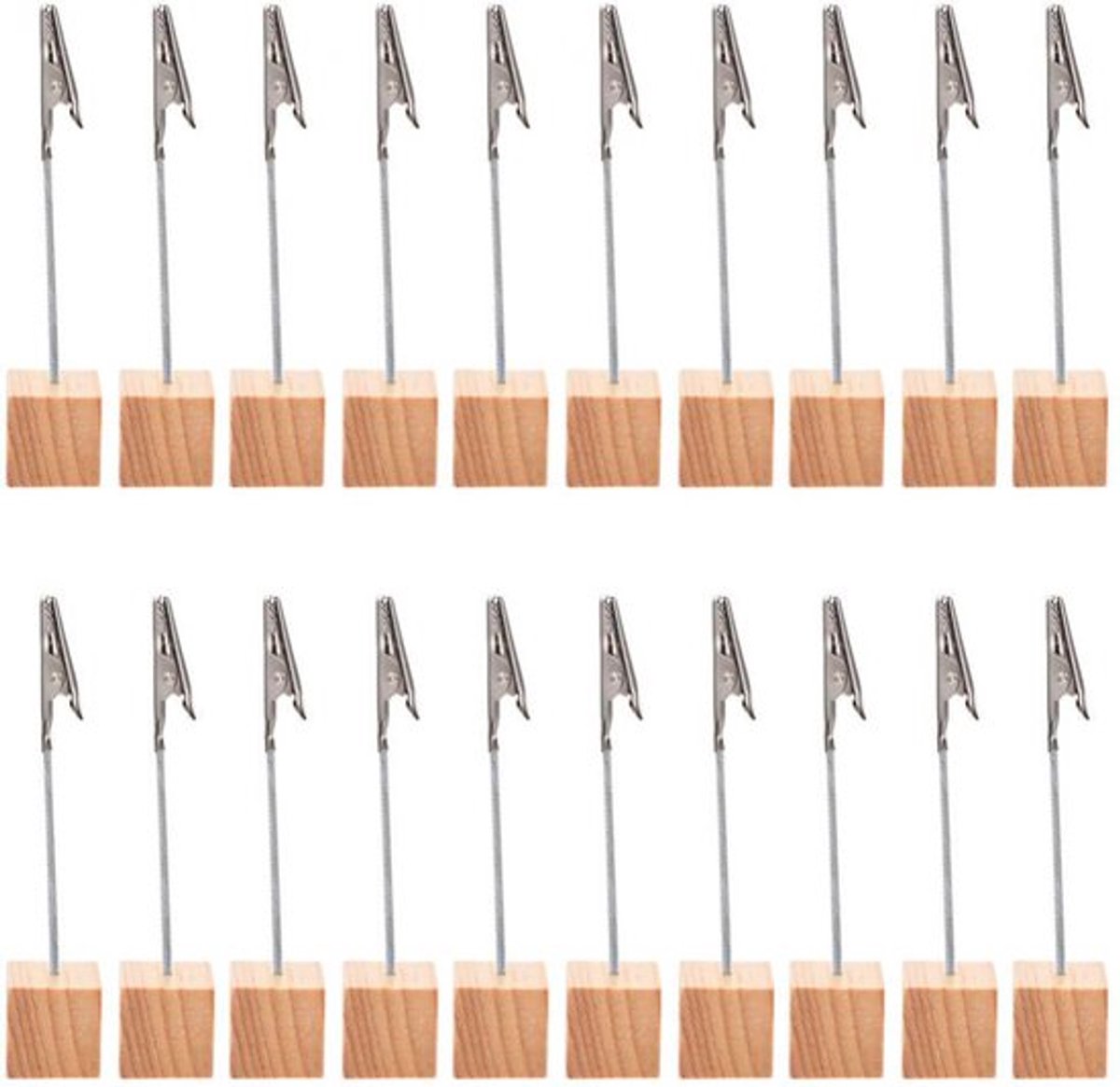 20 pieces wooden memo clip holder table numbers place card holders lightweight wooden cube base, memo photo photo paper note clip - brown