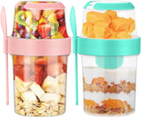 Yogurt Cup - Yogurt Cup To Go - Lunch Pot - BPA-Free - With Spoon - Muesli Cup To Go - Lunch Cup - Lunch Box - Lunch Container - Takeaway - Leakproof - Medium - 560 + 310 ml - Salad To Go - Salad Box - Pink and Green - Sustainable