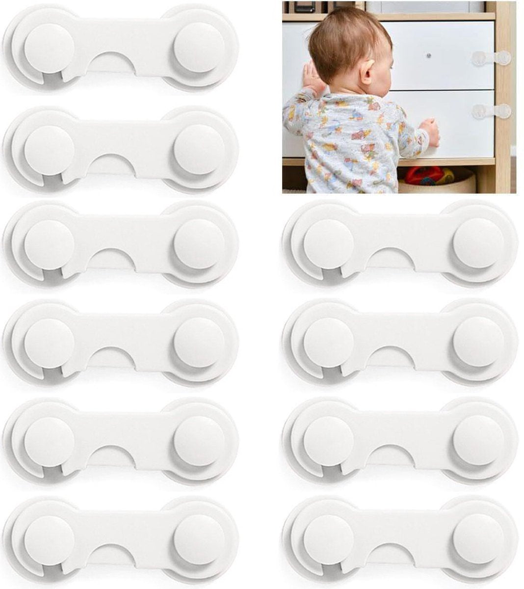 10 Pieces - Child Lock - Drawer Child Lock - Refrigerator Lock - Cabinet Child Locks - Cabinet Door Child Safety - Child Security - No Drilling Required - Safety Lock - Door Security - Baby Lock - Child Locks - Drawer Lock - White - Cabinet & Drawer Secur