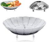 Steamer Basket - Vegetable Steamer - Stainless Steel - Steaming Rack - Steamer Basket Pan - Adjustable - Foldable Steamer Basket - Diameter 24 Cm - Steam Flower - Steamer Basket - For Vegetables, Pans and Various Cooking Processes - Silver - 1 Piece
