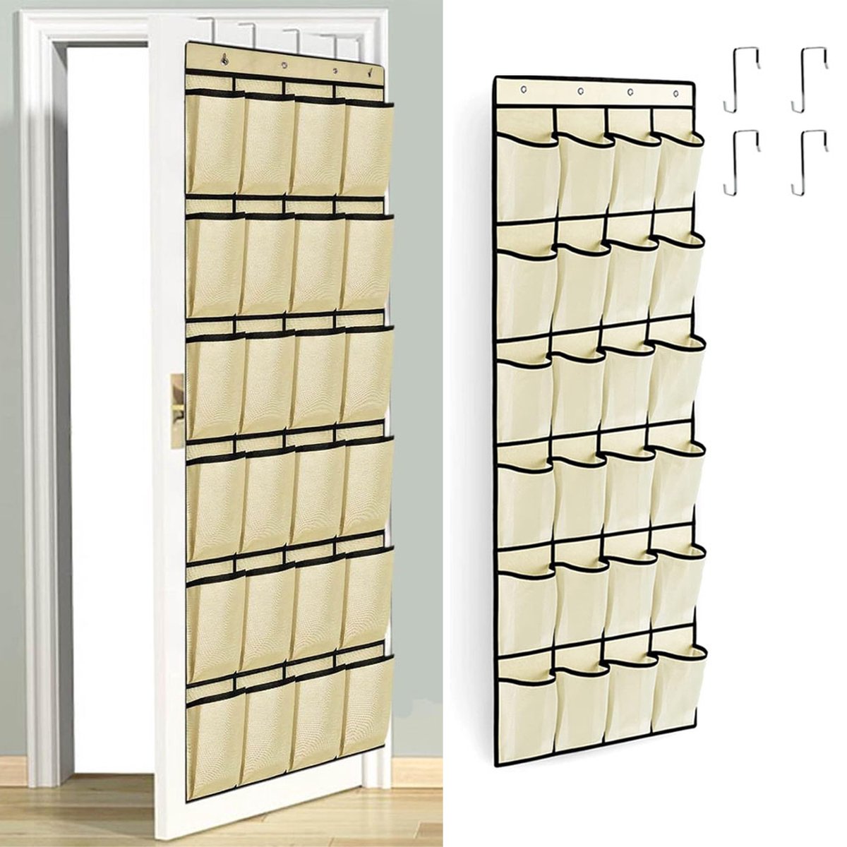 Hanging Shoe Bag - 24 Slots - Shoe Storage - Door Organizer - Hanging Shoe Rack - Shoe Organizer - Door Storage Bag - Hanging Storage - Solution for Shoes Scattered Around - Hanging Shoe Cabinet - Shoe Bag - Beige