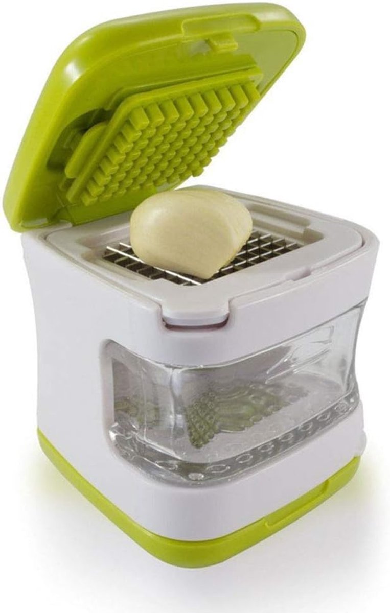 1Pcs Stainless Steel Ginger Garlic Press - Kitchen Chopper - Crusher - Dicer - Garlic Grinder - Garlic Press Crusher Multifunctional - with Clear Tray - for Walnut Peanut Ginger Mincer Garlic Chopper Practical Kitchen Tool (Green)
