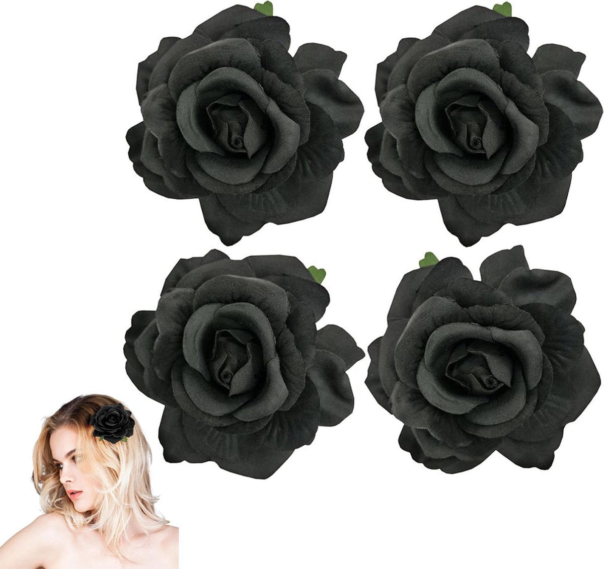 Luxury Hair Clips - 4 Premium Hair Clips - Flower Hair Clip - Women's Hairpins - Large Hair Clips - Hair Claw - Hair Clip - Hair Clip - Retro - Elegance - Add Charm - For Women - Gift for Woman - Black