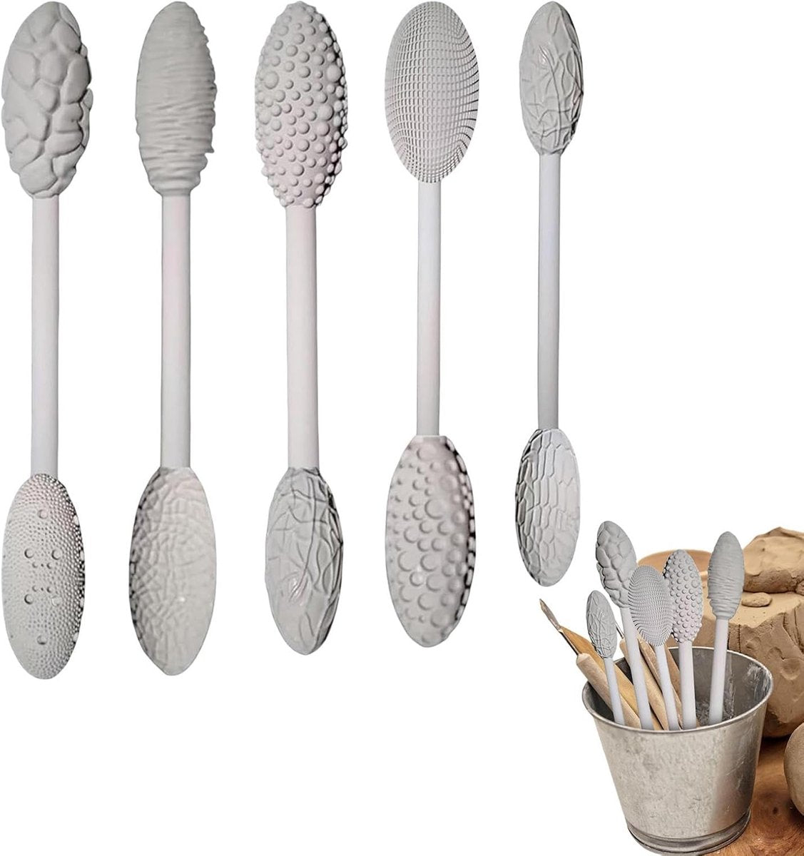 Clay Tools - 5-piece - Professional High Quality Pottery Modeling Modeling Set - Generic Clay Sculpture - versatile potter's rollers - potter's structure texture - for Clay / Sculpting / Pottery