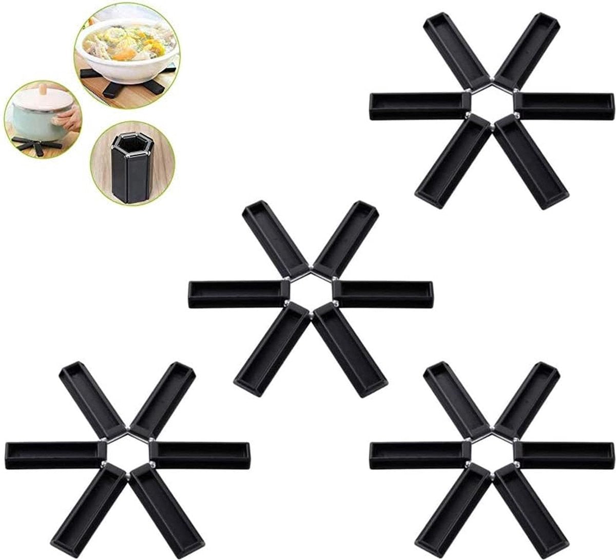 Pot Coaster - 4 Pieces - Coaster - Pot Holders - Pot Rack - Foldable - Heat Resistant - Non-Slip - Stylish Design - Practical - Foldable - Durable - Washable - For Pots, Pans, Bowls - Black