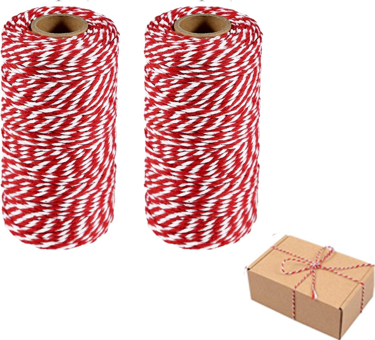 Rope - Cotton Cord - Binding Twine - Craft Packaging String - Set of 2 Rolls 2mm Thick - Ideal for DIY, Garden and Packaging - Suitable for Indoor and Outdoor Use - 100 Meters Per Roll - Red and White