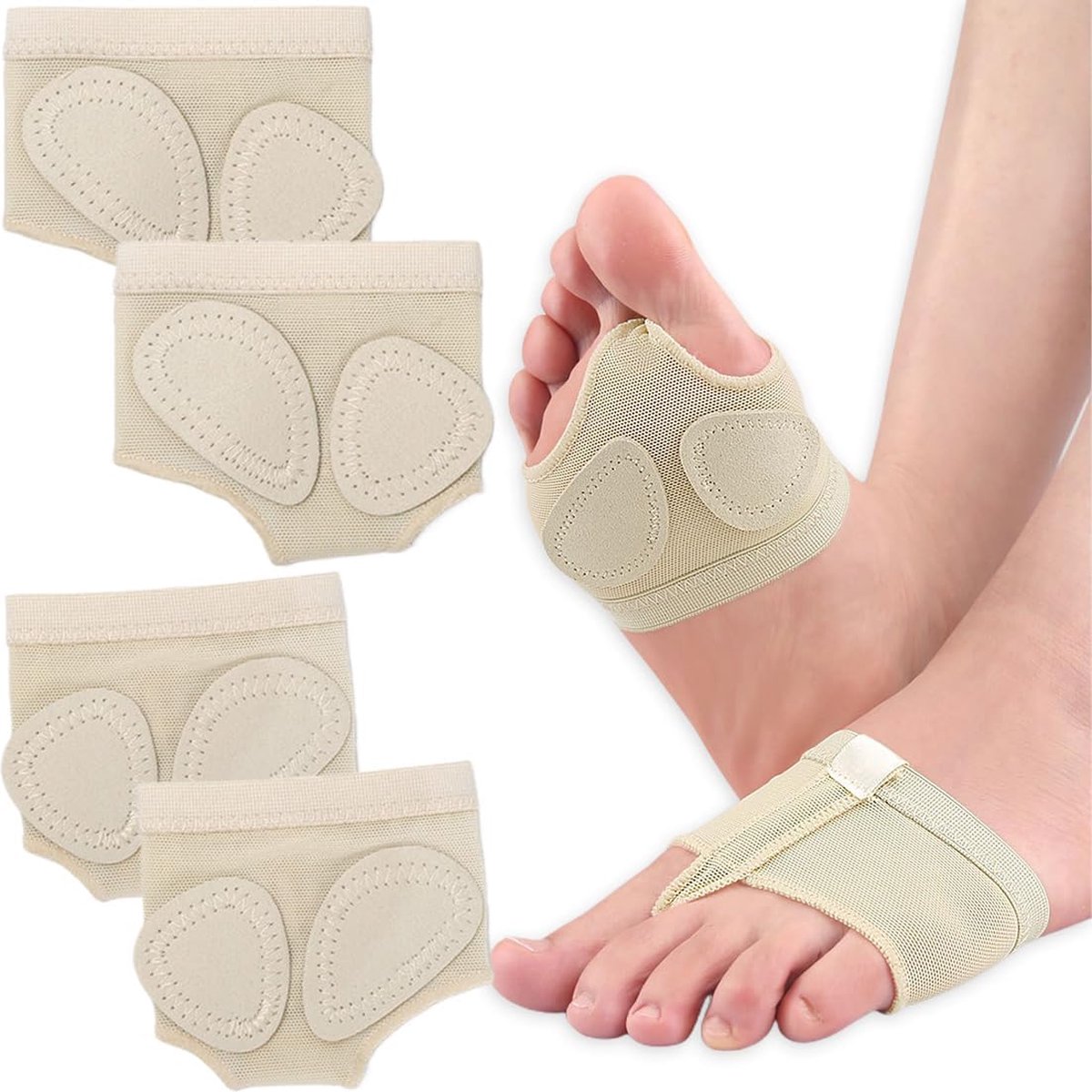 Forefoot Cushion - Heel Insoles - Anti-Slip Forefoot Insoles Heel Protection - Toe Protector Cushion - Anti-Slip Sock Pads - Fit All - Shock Absorbing - Set of 4 - Beige