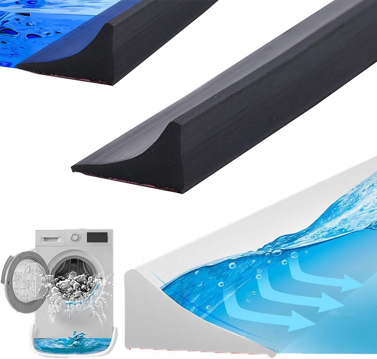 Water Threshold 200cm Black - Shower Thresholds - Self-Adhesive Shower Water Barrier - Compact - Sanitary Water Stopper - Shower Threshold - Water Stopper - Shower - Bath - Leakage - Water Barrier - Mold - Sanitary - Anti-Water Strip - Foldable Shower Wat