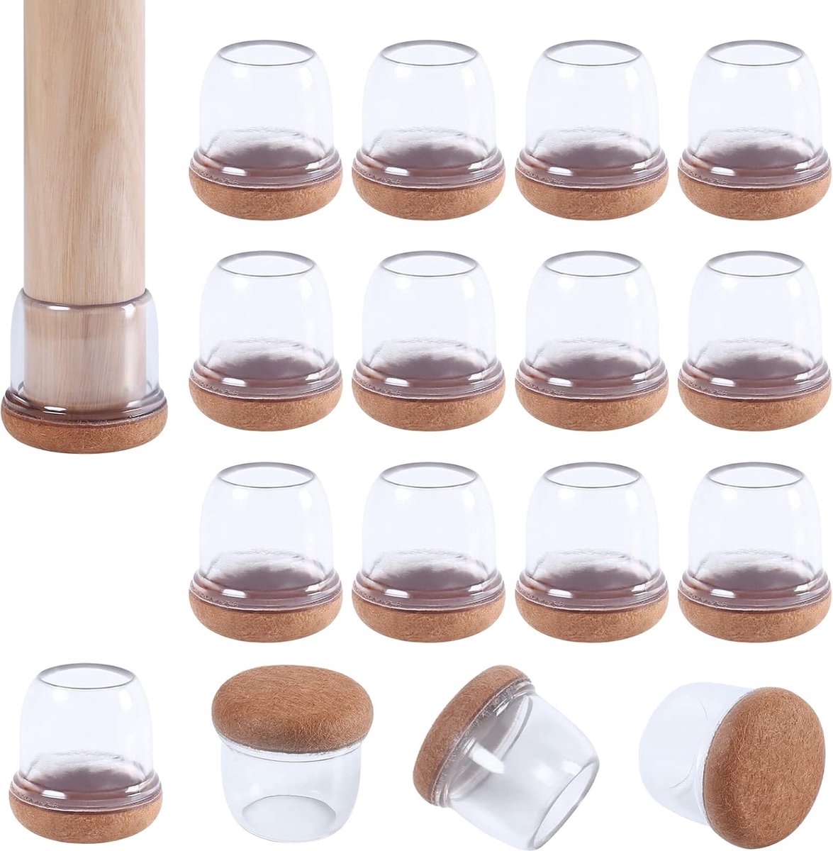 Stool Leg Protector - 16 Pieces - Chair Leg Caps - Chair Leg Covers - Chair Leg Floor Protectors - Felt Furniture Protectors - For Hardwood Floors - Rubber Chair Leg Protectors - For Wooden Floors - Round - Silicone - Transparent