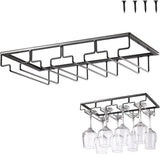 Wine Glass Holder - Wine Glass Hanging Rack - Wine Glass Rack - Glass Rack - Wine Glass Holder - Wine Rack - 4 Rows - Wine Glass Holder - Wine Glass Rack - Wine Glass Organizer - Glass Hanging Rack - For Bar, Kitchen and Cafe - Black - Includes Mounting H