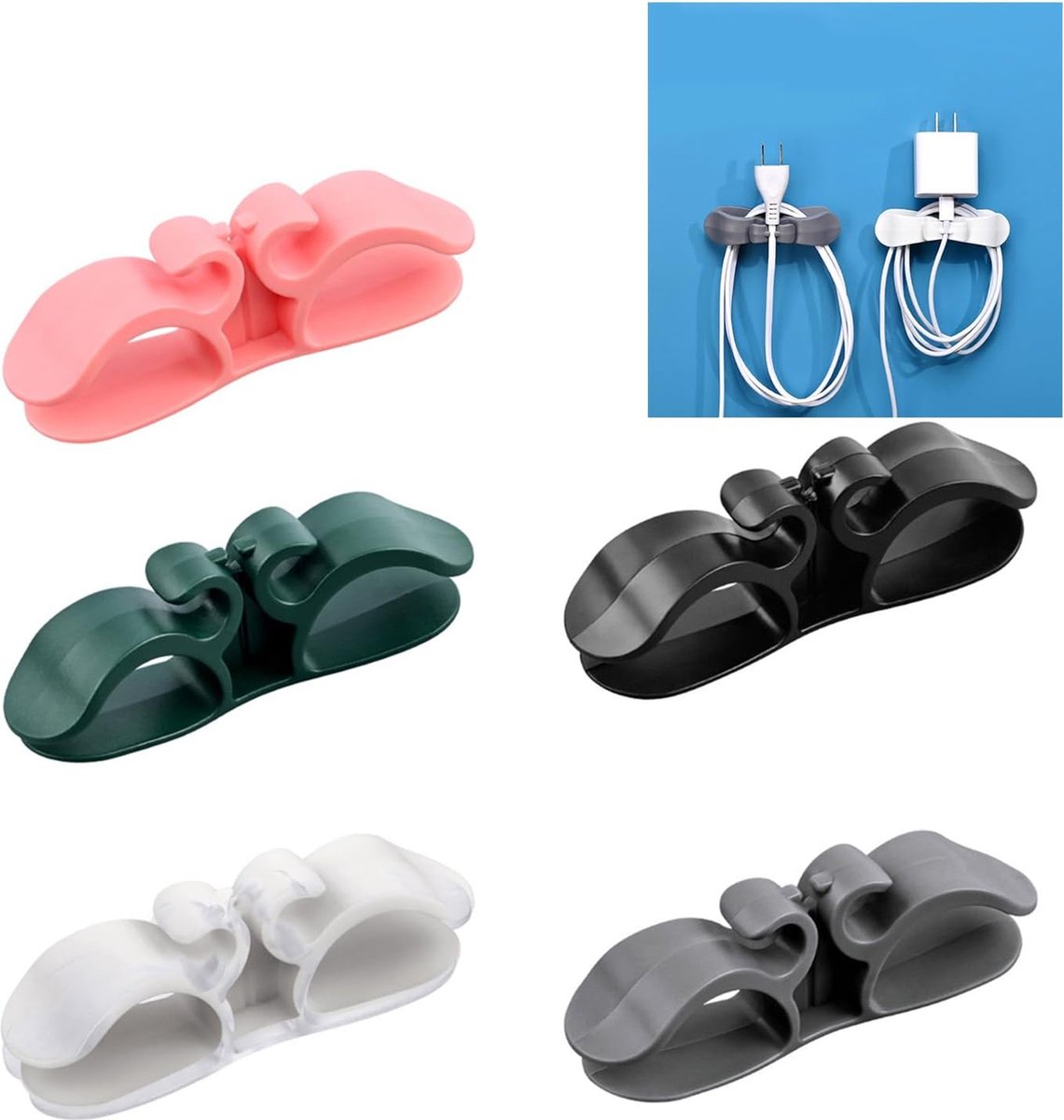 Cable Organizer - 5 Pieces - Cord Winder - Cable Winder - Self-Adhesive - Cord Organizer for Kitchen Appliances - For USB Cables, Wires, Mixers, Coffee Machines, Air Fryers & Kitchen Appliances - Suitable for Home, Office or Car