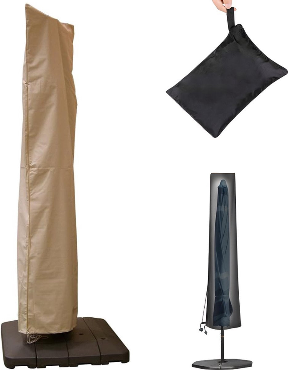 Parasol Cover - 190×50×30cm - Standing Parasol - Sturdy & Durable - Waterproof Parasol Cover 600D - With Zipper, Drawstring and Storage Pouch - Waterproof / Dustproof / Weatherproof - Khaki - For Cantilever Parasol and Standing Parasol