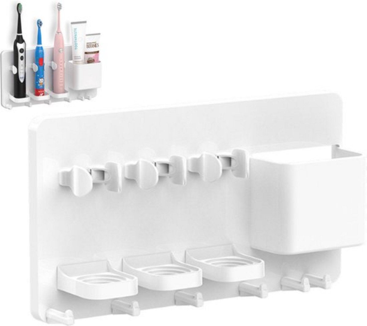 Toothbrush Holder - Electric Toothbrush Holder - High Quality - Adjustable - Wall-Mounted - Drying - Razor Holder - Bathroom Organizer - Universal - Self-Adhesive - No Drilling Required - White