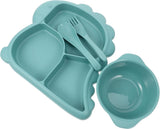 Children's Plate - Baby Plates - 4-Piece Set - BPA-Free - Children's Tableware - Non-Slip Base - Fork / Spoon - Food-Safe Material - Baby Gift - Unbreakable - Durable - Oven, Freezer, Microwave, and Dishwasher Safe