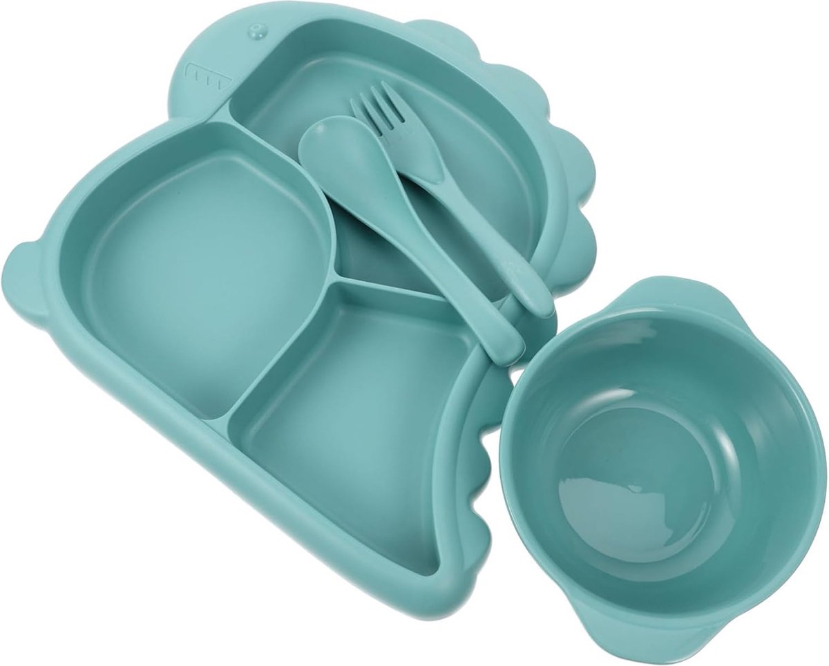 Children's Plate - Baby Plates - 4-Piece Set - BPA-Free - Children's Tableware - Non-Slip Base - Fork / Spoon - Food-Safe Material - Baby Gift - Unbreakable - Durable - Oven, Freezer, Microwave, and Dishwasher Safe