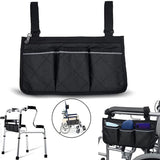 Wheelchair Armrest Storage Bag - Wheelchair Bag with 4 Storage Compartments - 32.5 x 18 cm - Waterproof Armrest Bag - with Safety Reflective Stripe - Universal Wheelchair Side Bag - Wheelchair Bag - Mobility Scooter Bag - Wheelchair Shopping Bag - Black
