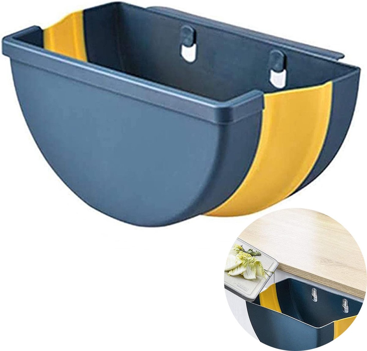 Trash Can - Foldable Trash Can - Kitchen Waste Bin - Trash Can In The Kitchen - Hanging Kitchen Cabinet Door - Car - Cabinet Door - Camping - Office - Bedroom - Organizer - Easy To Hang - Handy - Wall Mountable - Plastic - Blue