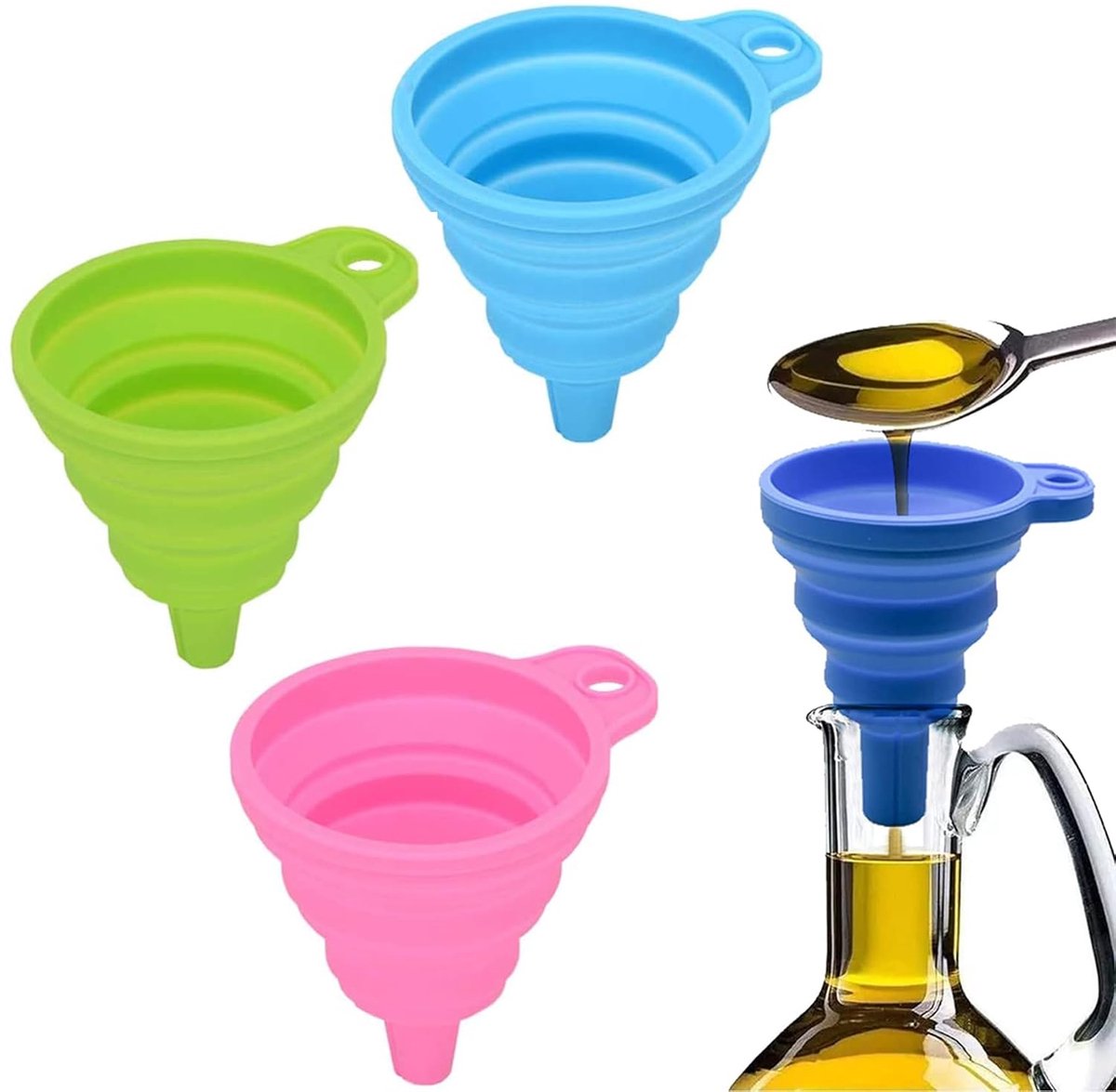 Funnel - Professional Funnel - Foldable Silicone Funnel - Multifunctional - Heat Resistant - Easy to fold and store - Hangable - Cooking Kitchen Accessories Gadgets - Green - 1 piece