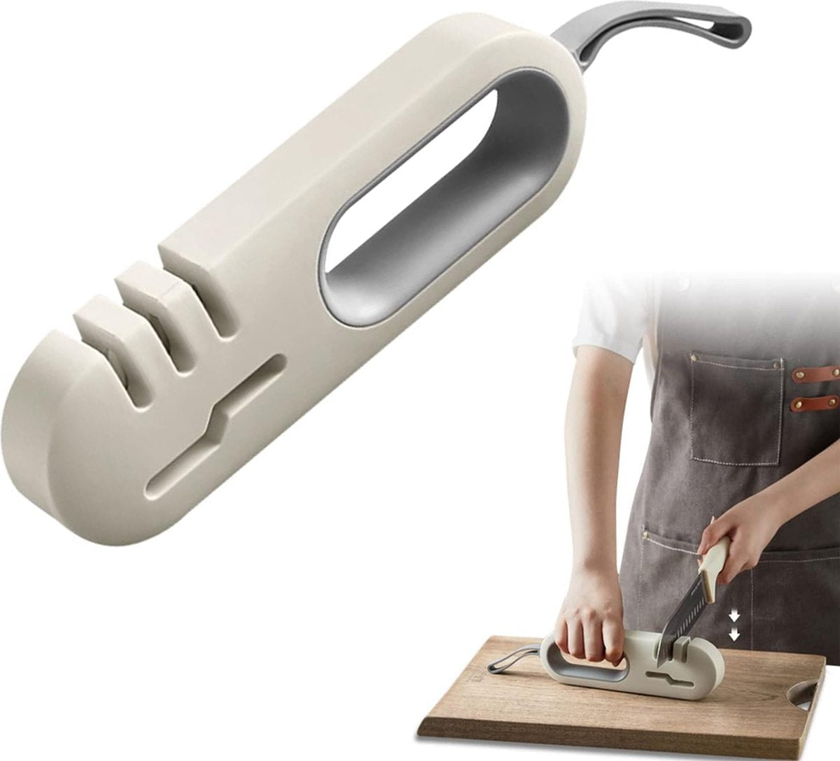 Knife Sharpener - 4-in-1 Knife Sharpener - Sharpening - Whetstone - Anti-Slip Knife Sharpener - Pull-through Sharpener - Honing Steel - Scissor Sharpener - Kitchen Knife Sharpener - Kitchen Sharpening Angles - Suitable for Scissors and Knives - Stainless 