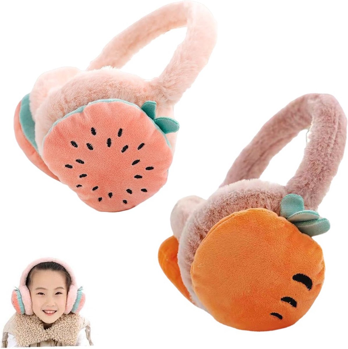 Ear Protectors - 2 Pieces - Ear Warmer - Ear Covering - Plush Ear Warmers - Carrot Ear Warmer - Strawberry Ear Warmer - Winter Ear Warmers - Foldable - Headwear - Windproof - Winter Outdoors - Warm Protection - Winter Accessories - Christmas Gift - Pink