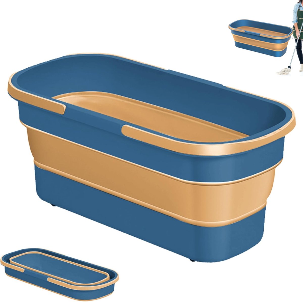 Mop Bucket - Bucket - Household Bucket - Floor Cleaning/Mopping - Portable Mop Bucket - Soap Bucket - Synthetic Mop Bucket - Cleaning Supplies - Flat Mop Bucket - Foldable - Space-Saving - With Handle - For Large Floor Surfaces - Blue